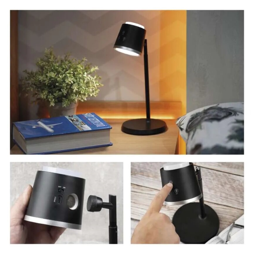 LED Hämardatav laetav laualamp 4-ühes LED/6W/3,7V 3000K/4000K/6500K 1500mAh must