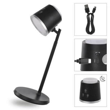 LED Hämardatav laetav laualamp 4-ühes LED/6W/3,7V 3000K/4000K/6500K 1500mAh must