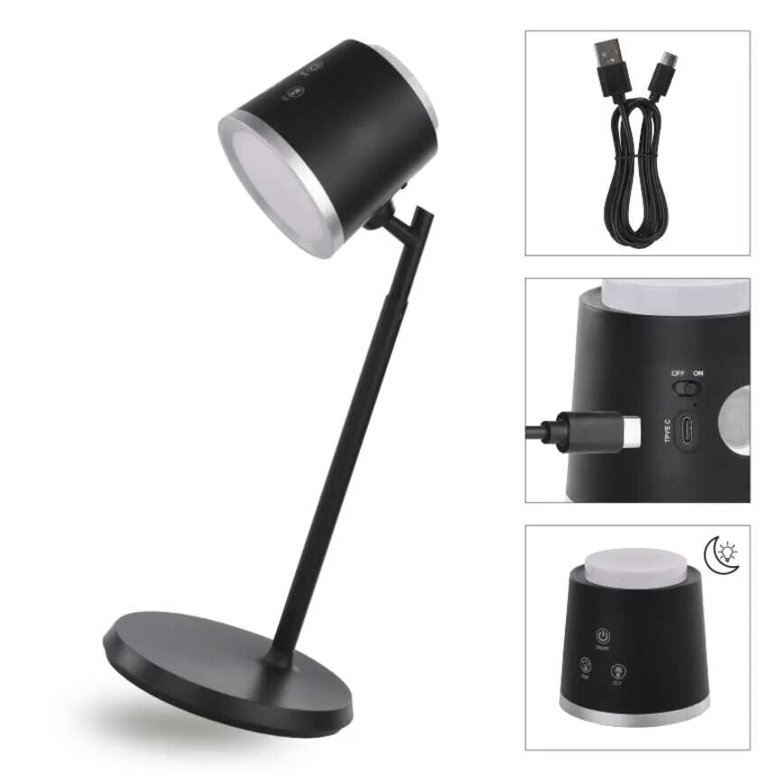 LED Hämardatav laetav laualamp 4-ühes LED/6W/3,7V 3000K/4000K/6500K 1500mAh must