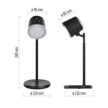 LED Hämardatav laetav laualamp 4-ühes LED/6W/3,7V 3000K/4000K/6500K 1500mAh must