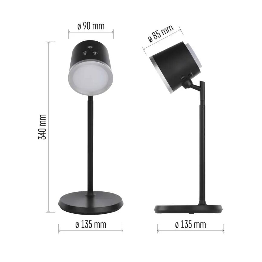 LED Hämardatav laetav laualamp 4-ühes LED/6W/3,7V 3000K/4000K/6500K 1500mAh must