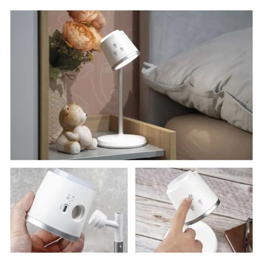 LED Hämardatav laetav laualamp 4-ühes LED/6W/3,7V 3000K/4000K/6500K 1500mAh valge