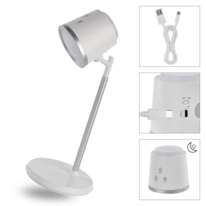 LED Hämardatav laetav laualamp 4-ühes LED/6W/3,7V 3000K/4000K/6500K 1500mAh valge