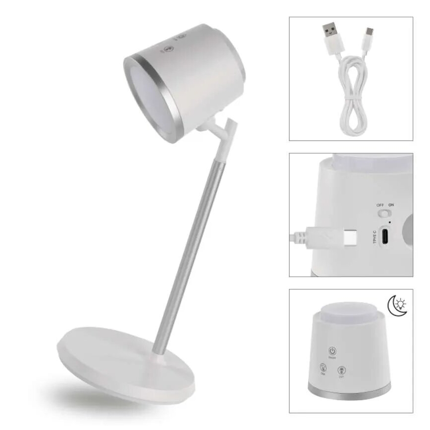 LED Hämardatav laetav laualamp 4-ühes LED/6W/3,7V 3000K/4000K/6500K 1500mAh valge