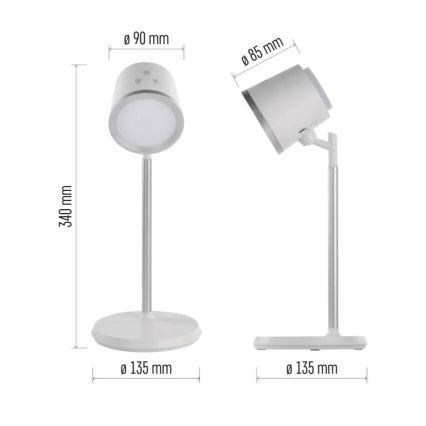 LED Hämardatav laetav laualamp 4-ühes LED/6W/3,7V 3000K/4000K/6500K 1500mAh valge