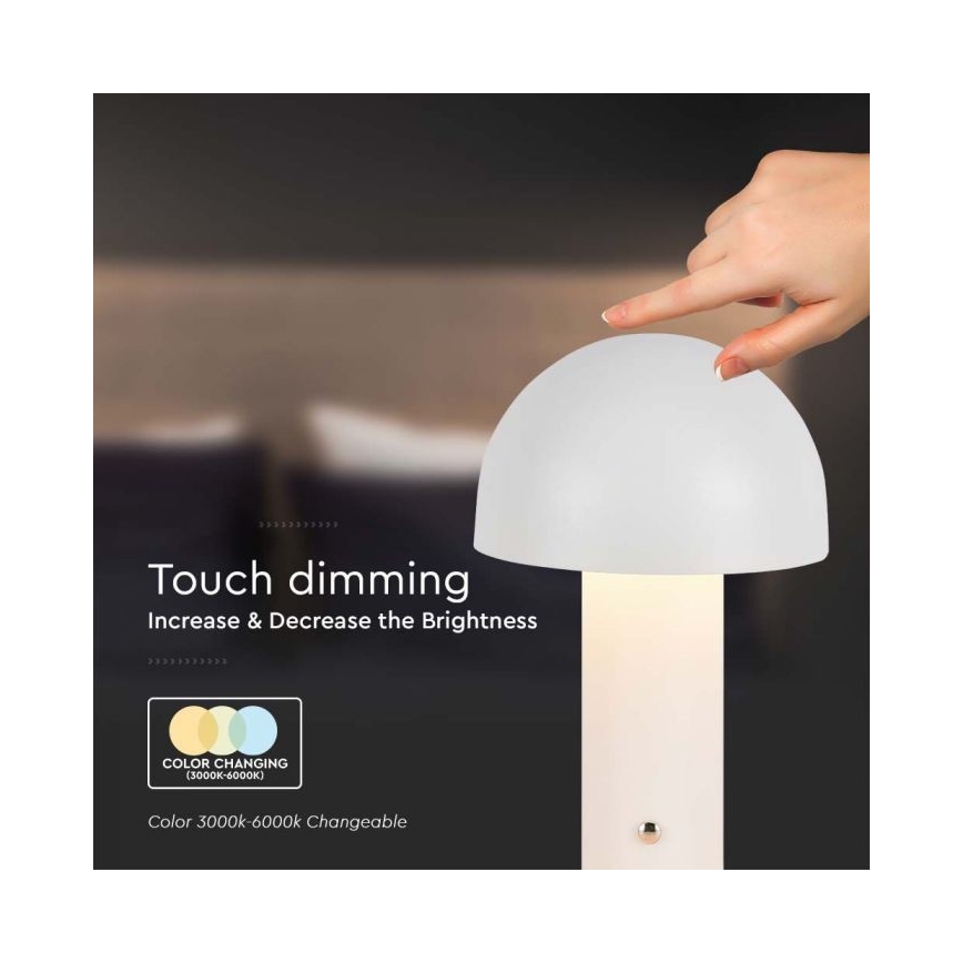 LED Hämardatav laetav puutetundlik laualamp LED/1W/5V 3000-6000K 1800 mAh valge
