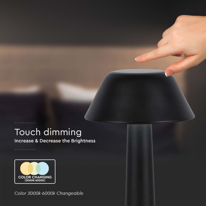 LED Hämardatav laetav puutetundlik laualamp LED/1W/5V 3000-6000K 1800 mAh must