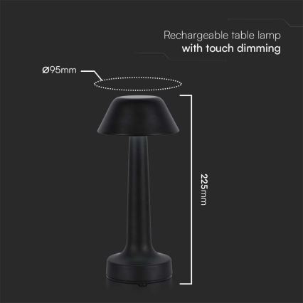 LED Hämardatav laetav puutetundlik laualamp LED/1W/5V 3000-6000K 1800 mAh must