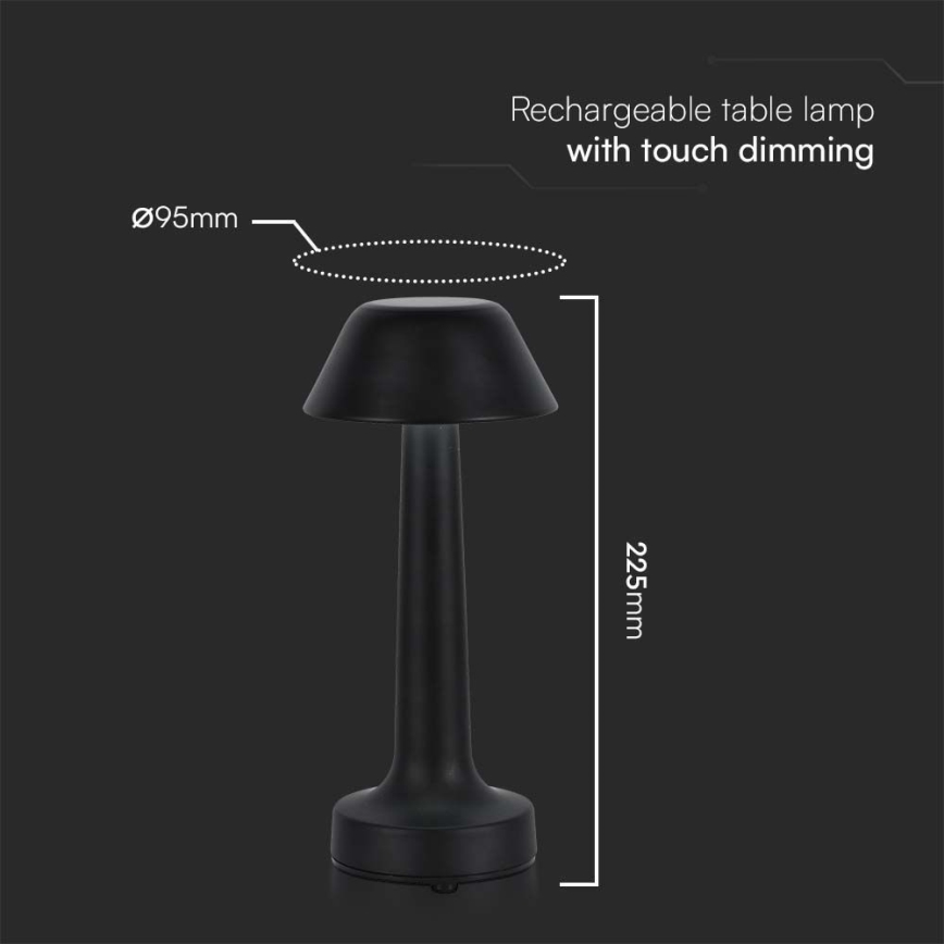 LED Hämardatav laetav puutetundlik laualamp LED/1W/5V 3000-6000K 1800 mAh must