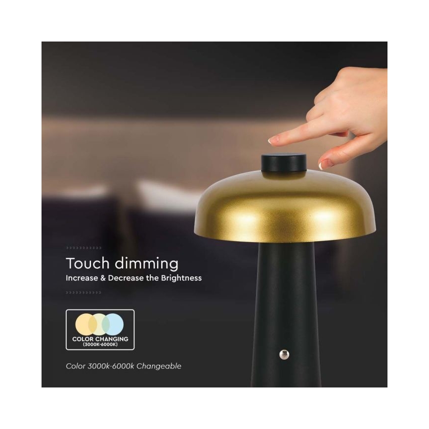 LED Hämardatav laetav puutetundlik laualamp LED/3W/5V 3000-6000K 1800 mAh must/kuldne