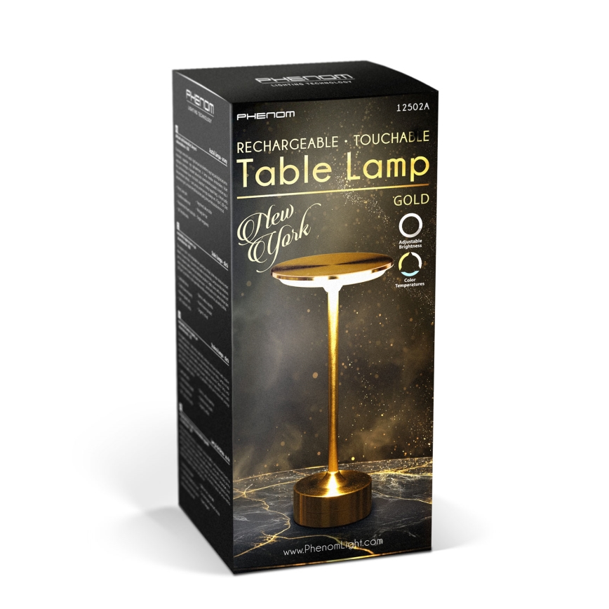 LED hämardatav laetav laualamp NEW YORK LED/1,8W/5V 2700K/4000K/6500K 1200 mAh kuldne