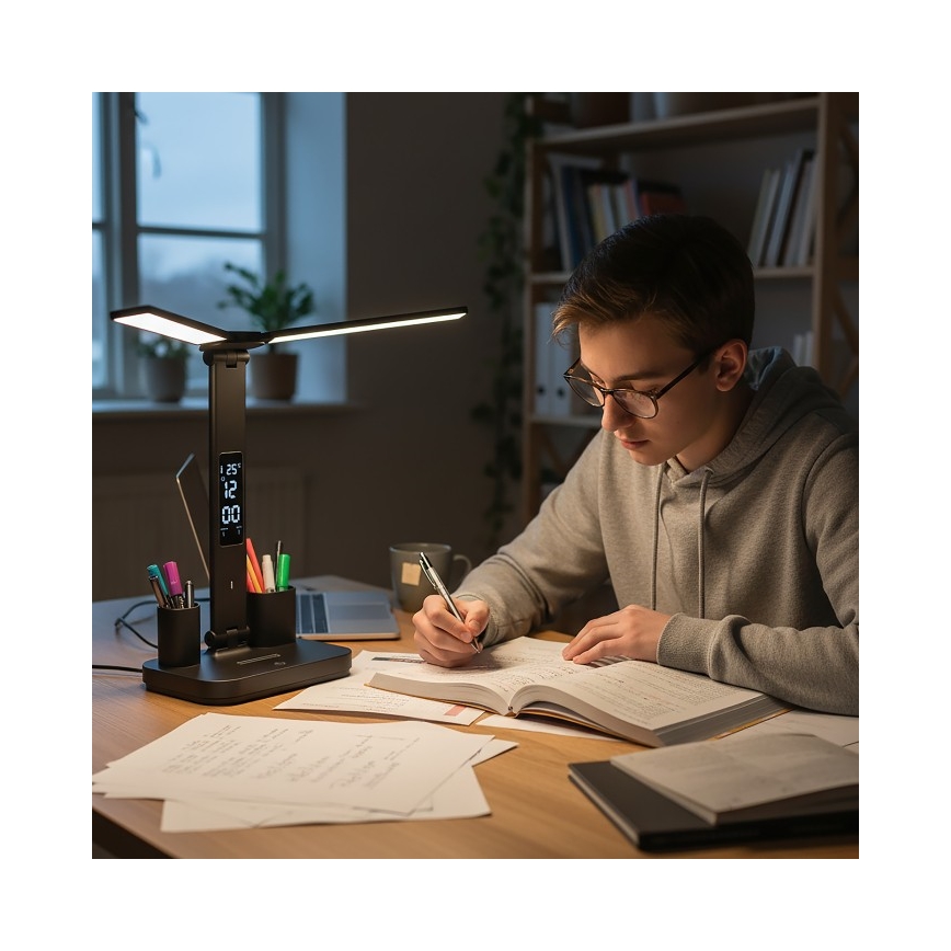 Hämardatav laetav LED-laualamp NOBLITE P LED/5W/5V 3000/4000/6000K 2200 mAh must