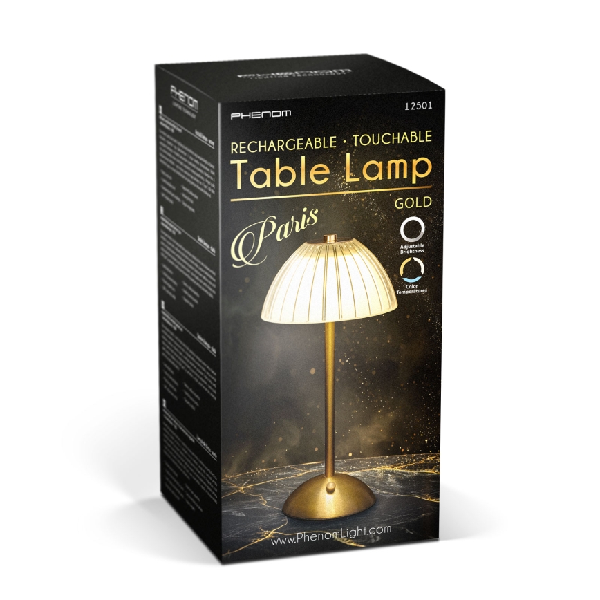 LED-hämardatav laetav laualamp PARIS LED/2W/5V 2700K/4000K/6500K 800 mAh kuldne