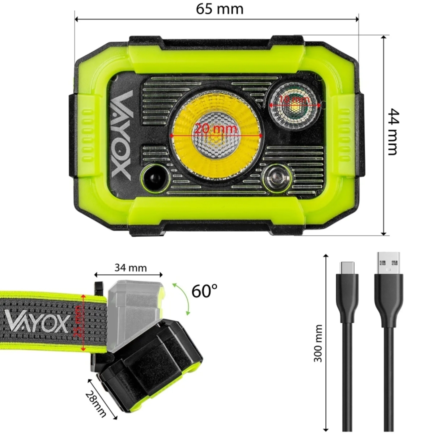 LED-hämardatav laetav otsmikulamp anduriga LED/10W/5V IP66 750 lm 1500 mAh
