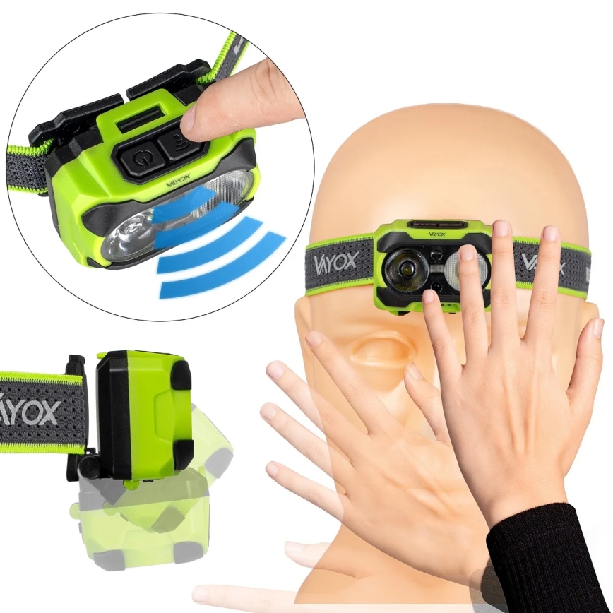 Hämardatav laetav LED-otsmiklamp anduriga ja punase valgusega LED/10W/5V/3xAAA IP44 600 lm 1200 mAh