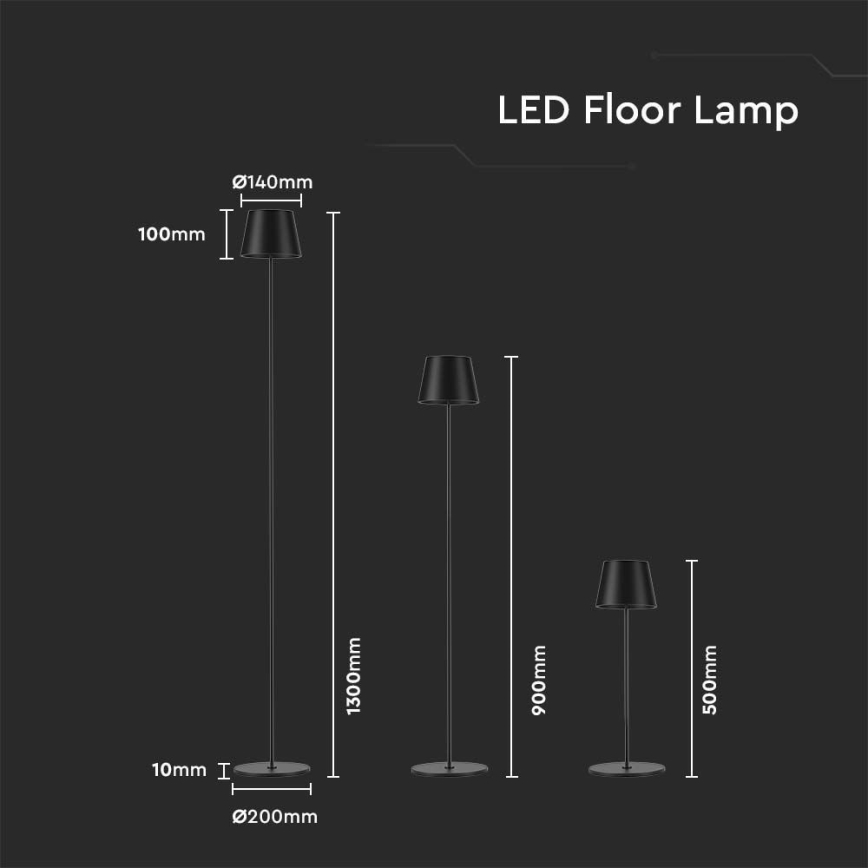 LED Hämardatav laetav põrandalamp 3-ühes LED/4W/5V 4400 mAh 3000K IP54 must