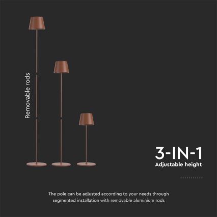 LED Hämardatav laetav põrandalamp 3-ühes LED/4W/5V 4400 mAh 3000K IP54 pruun