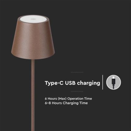 LED Hämardatav laetav põrandalamp 3-ühes LED/4W/5V 4400 mAh 3000K IP54 pruun