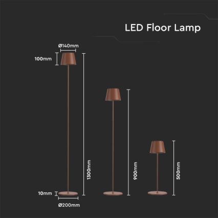 LED Hämardatav laetav põrandalamp 3-ühes LED/4W/5V 4400 mAh 3000K IP54 pruun