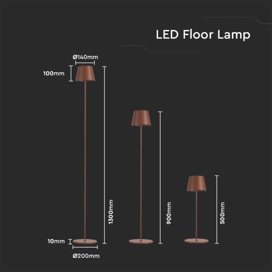 LED Hämardatav laetav põrandalamp 3-ühes LED/4W/5V 4400 mAh 3000K IP54 pruun