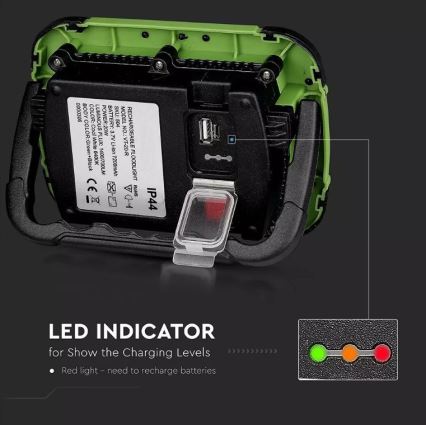 LED Hämardatav laetav prožektor SAMSUNG CHIP + funktsioon SOS LED/10W/3,7V/USB IP44 4000K 3600 mAh roheline
