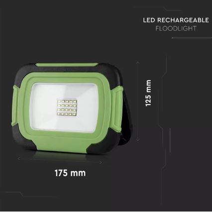 LED Hämardatav laetav prožektor SAMSUNG CHIP + funktsioon SOS LED/10W/3,7V/USB IP44 4000K 3600 mAh roheline