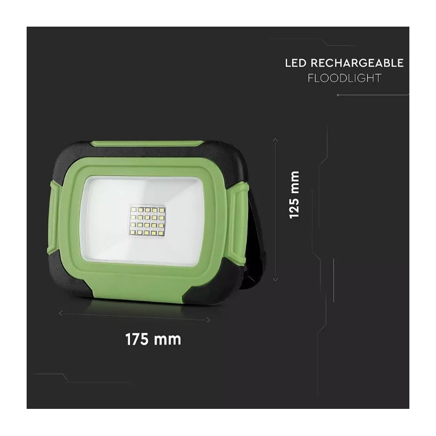 LED Hämardatav laetav prožektor SAMSUNG CHIP + funktsioon SOS LED/10W/3,7V/USB IP44 4000K 3600 mAh roheline