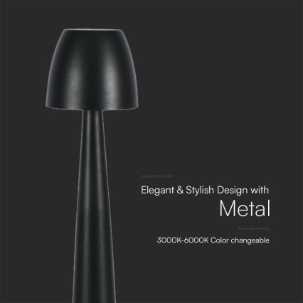 LED Hämardatav laetav puutetundlik laualamp LED/3W/5V 3000-6000K 1800 mAh must
