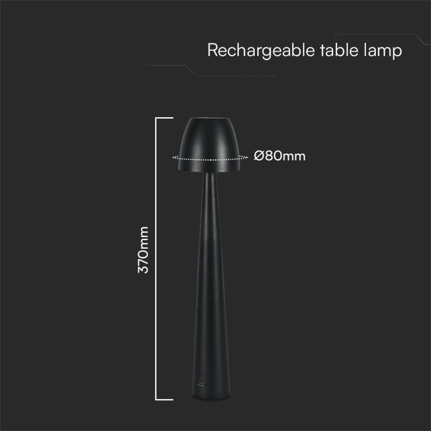 LED Hämardatav laetav puutetundlik laualamp LED/3W/5V 3000-6000K 1800 mAh must