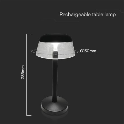 LED Hämardatav laetav puutetundlik laualamp LED/3W/5V 3000-6000K 1800 mAh must
