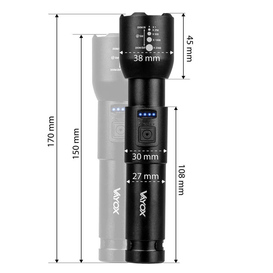 LED Hämardatav laetav taskulamp LED/20W/5V IPX4 800 läikiv 2000 mAh