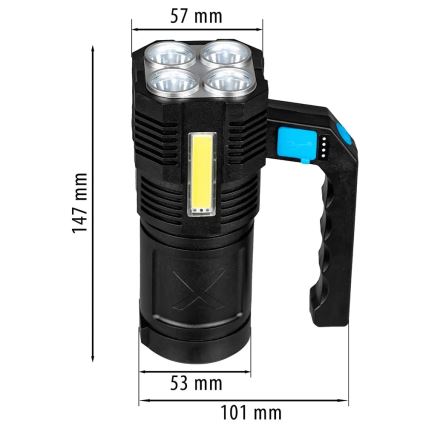 LED Hämardatav laetav taskulamp LED/5V IPX4 250 läikiv 1200 mAh
