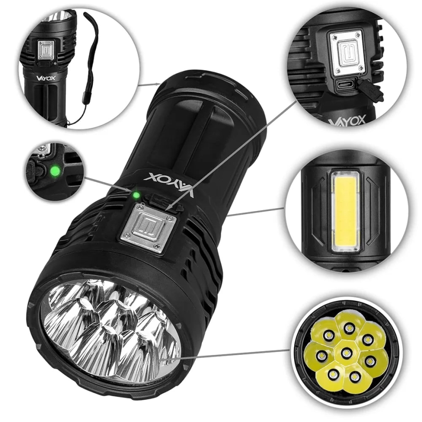 LED Hämardatav laetav taskulamp LED/5V IPX4 600 läikiv 1200 mAh