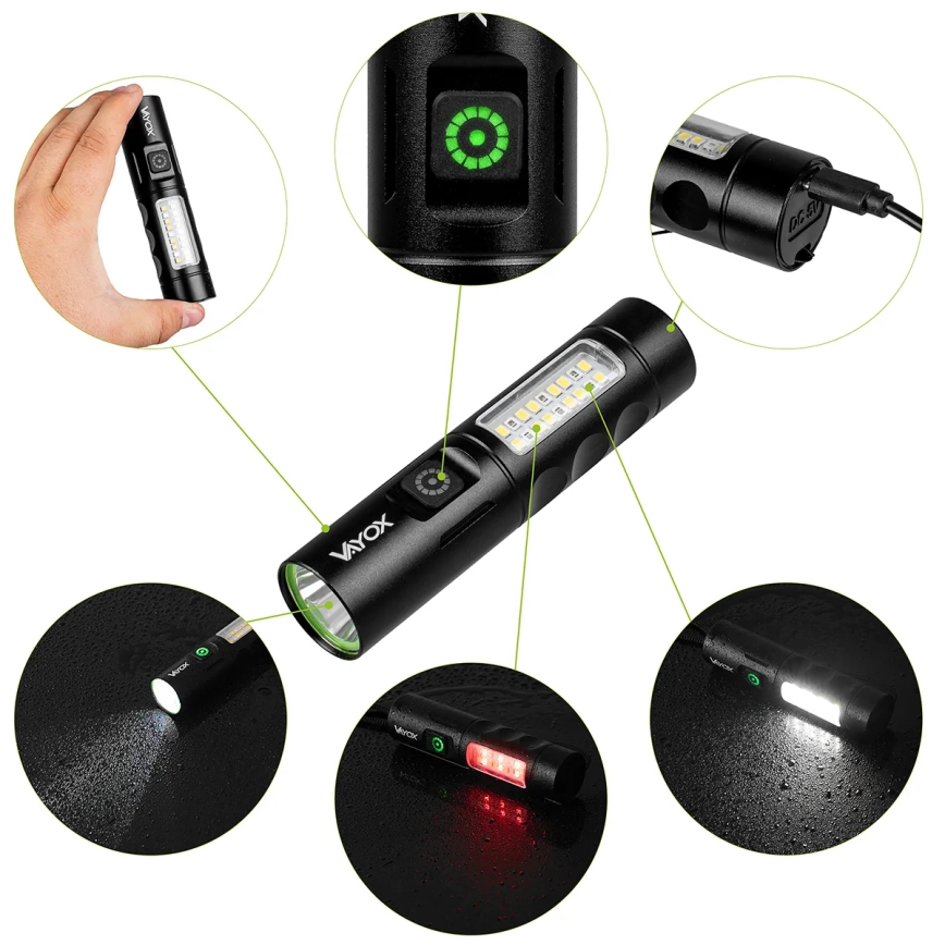 LED Hämardatav laetav taskulamp koos punase tulega LED/5W/5V IPX4 250 läikiv 2000 mAh