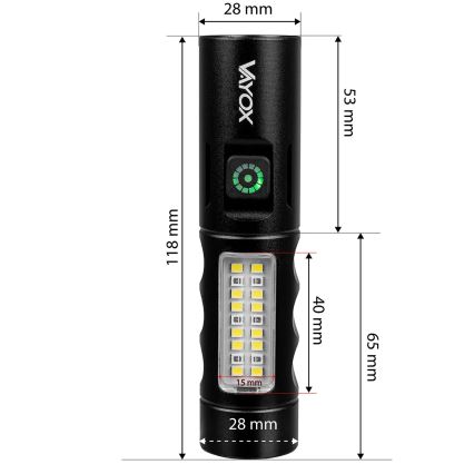 LED Hämardatav laetav taskulamp koos punase tulega LED/5W/5V IPX4 250 läikiv 2000 mAh