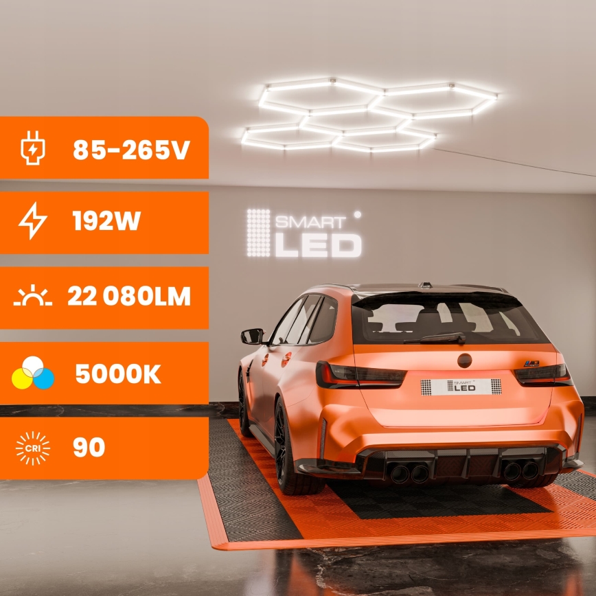 Hämardatav LED laelamp HEXAGON LED/192W/85-265V 5000K 160x221 cm CRI 90 IP54 valge