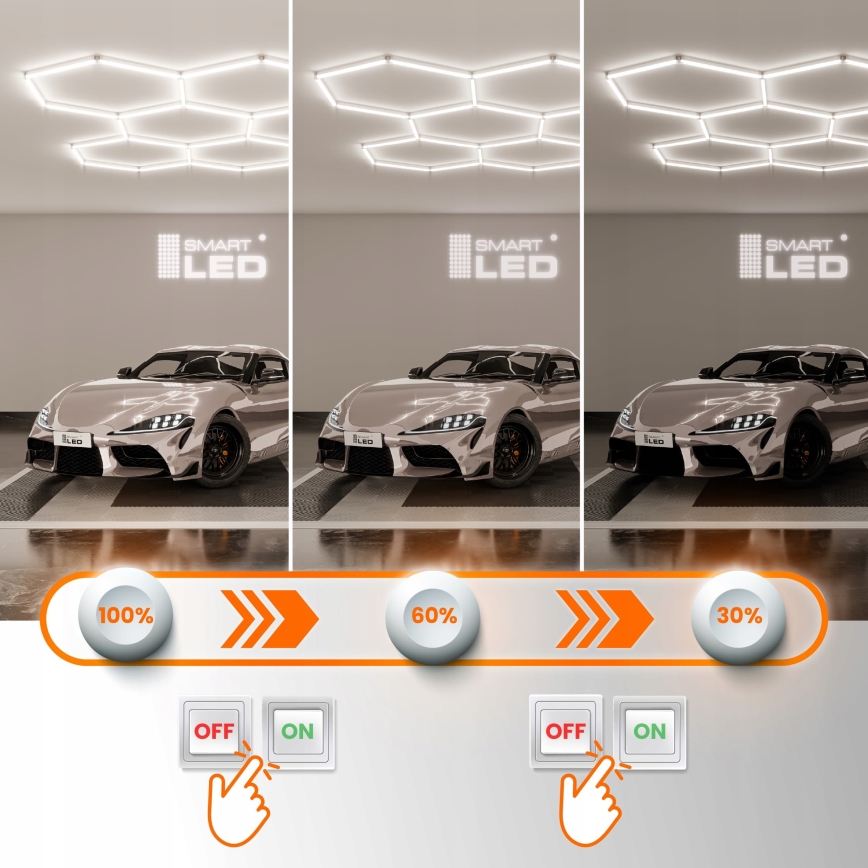 Hämardatav LED laelamp HEXAGON LED/192W/85-265V 5000K 160x221 cm CRI 90 IP54 valge