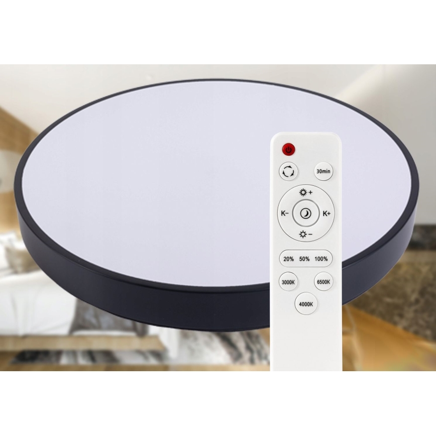 LED Hämardatav laevalgusti LED/40W/230V 3000-6500K d. 40 cm must + kaugjuhtimispult