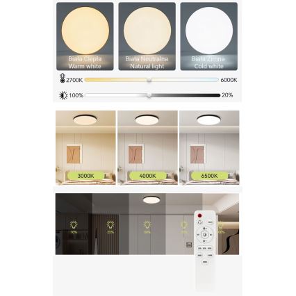 LED Hämardatav laevalgusti LED/60W/230V 3000-6500K d. 60 cm valge + kaugjuhtimispult