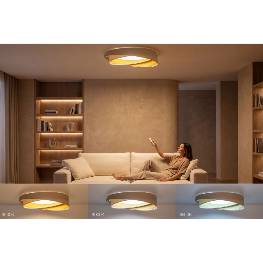 LED-hämardatav laevalgusti SMART GALAXY MODERN LED/24W/230V 3000–6500 K läbimõõt 55 cm beež/valge/kuldne + kaugjuhtimispult