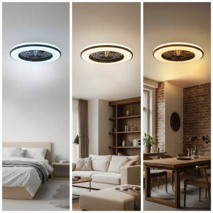 Hämardatav LED-laevalgusti ventilaatoriga VENTELUX LED/48W/230V 3000/4000/6500K läbimõõt 48,5 cm must + kaugjuhtimispult