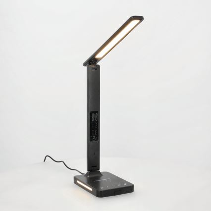 LED Hämardatav laualamp juhtmevaba laadimisega QI, ekraan ja USB pesa LED/7W/230V 3000-6000K must