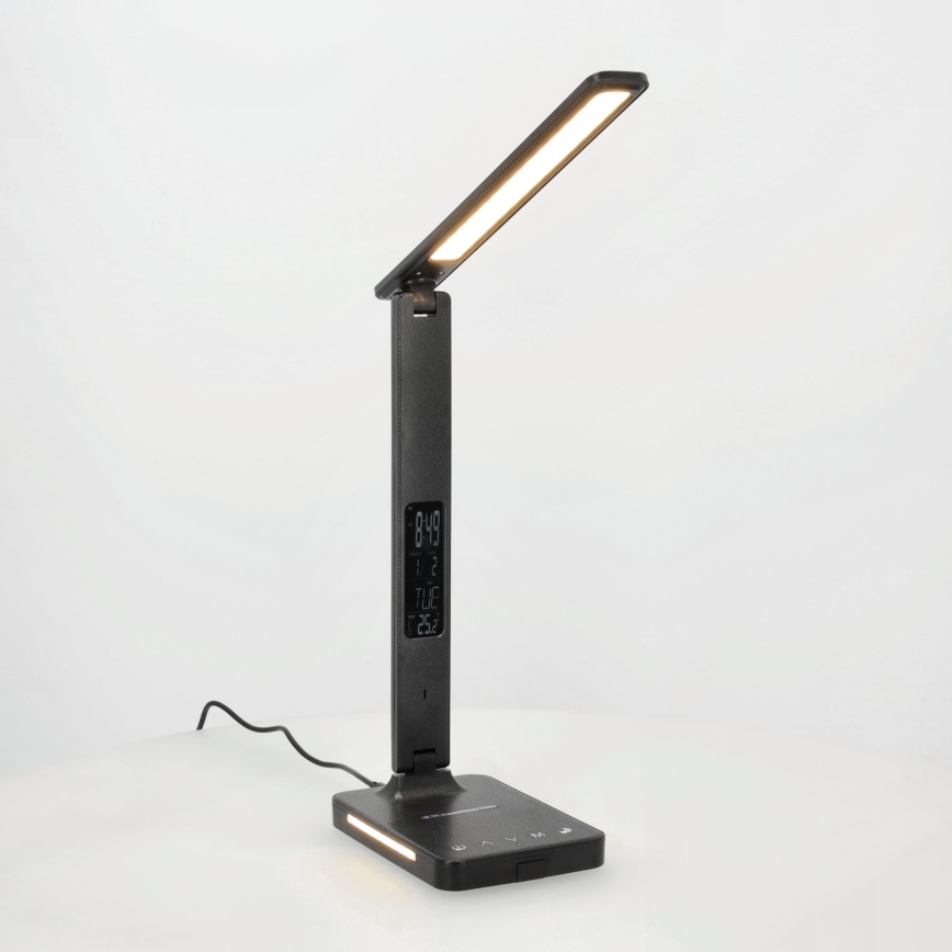 LED Hämardatav laualamp juhtmevaba laadimisega QI, ekraan ja USB pesa LED/7W/230V 3000-6000K must