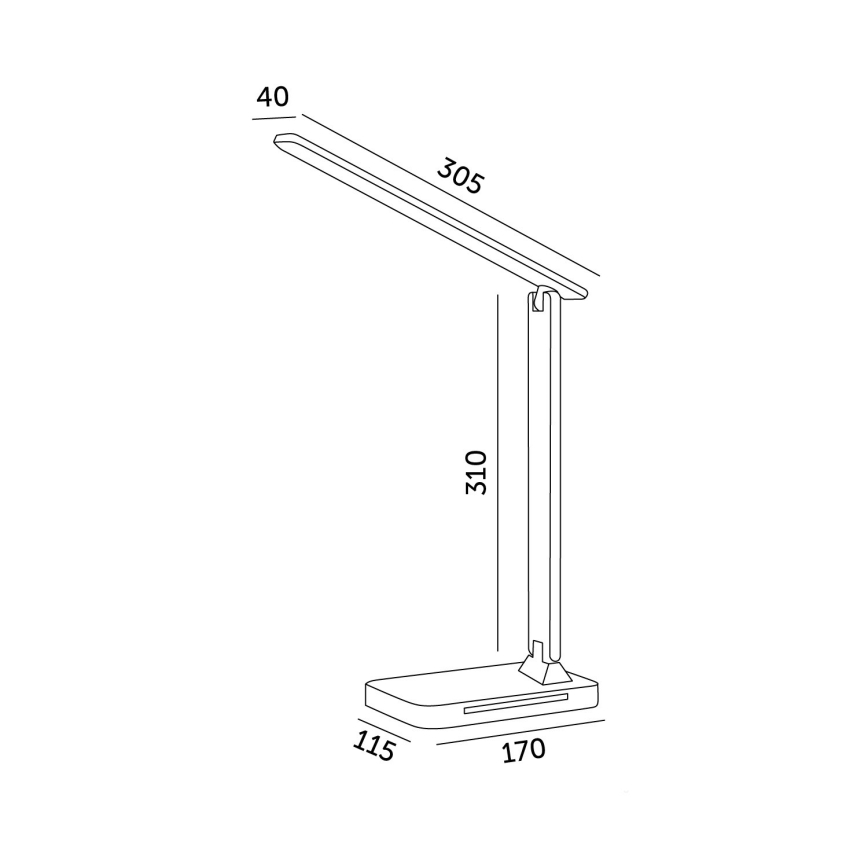 LED Hämardatav laualamp juhtmevaba laadimisega QI, ekraan ja USB pesa LED/7W/230V 3000-6000K must