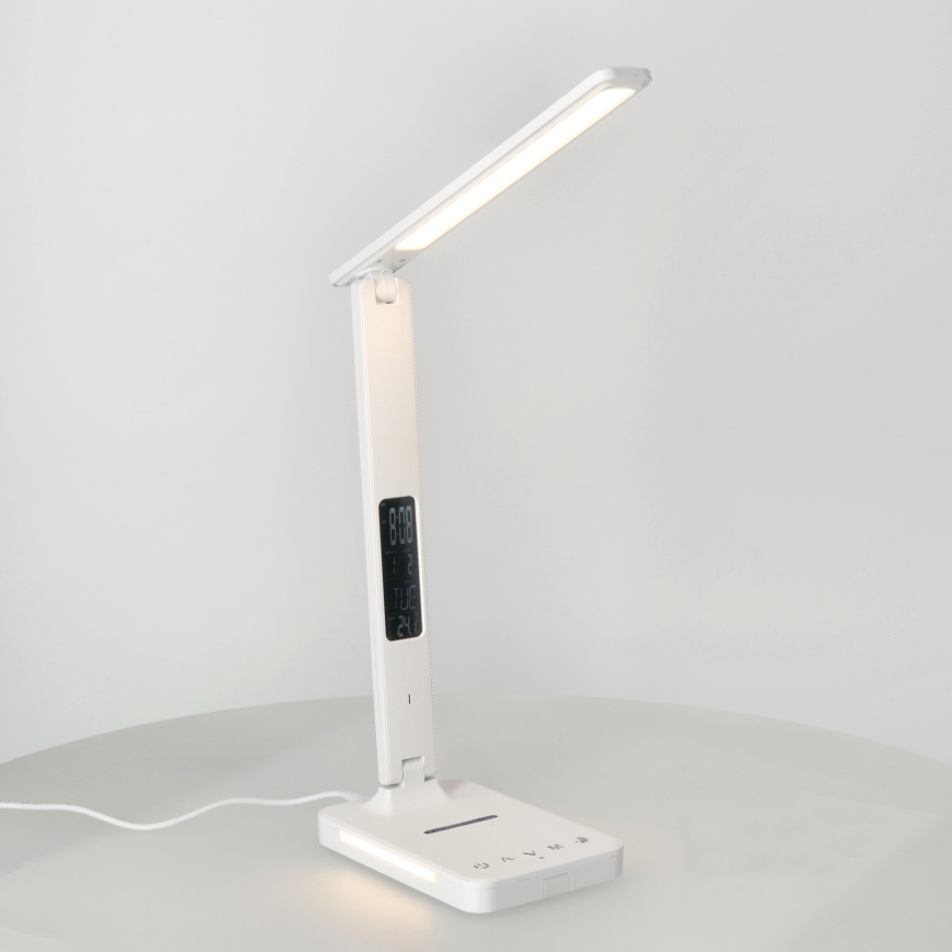 LED Hämardatav laualamp juhtmevaba laadimisega QI, ekraan ja USB pesa LED/7W/230V 3000-6000K valge