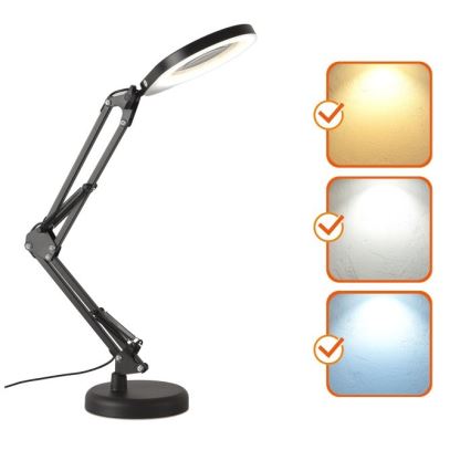 LED Hämardatav laualamp koos luubiga 2in1 AURIQ LOUPE LED/10W/5V 3000/4000/6500K must