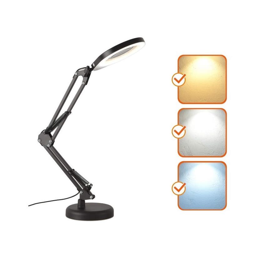 LED Hämardatav laualamp koos luubiga 2in1 AURIQ LOUPE LED/10W/5V 3000/4000/6500K must