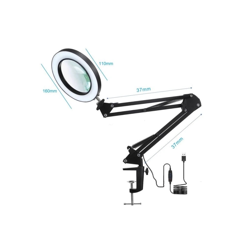 LED Hämardatav laualamp koos luubiga LED/22W/5V 4000-6000K must
