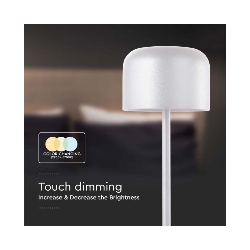LED Hämardatav laetav puutetundlik laualamp LED/1,5W/5V 2700-5700K IP54 2200 mAh valge