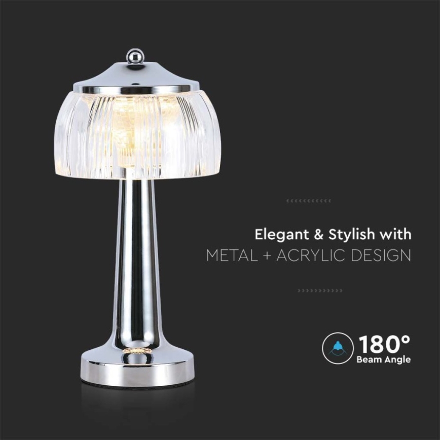 LED Hämardatav laetav puutetundlik laualamp LED/1W/5V 3000-6000K 1800 mAh läikiv kroom
